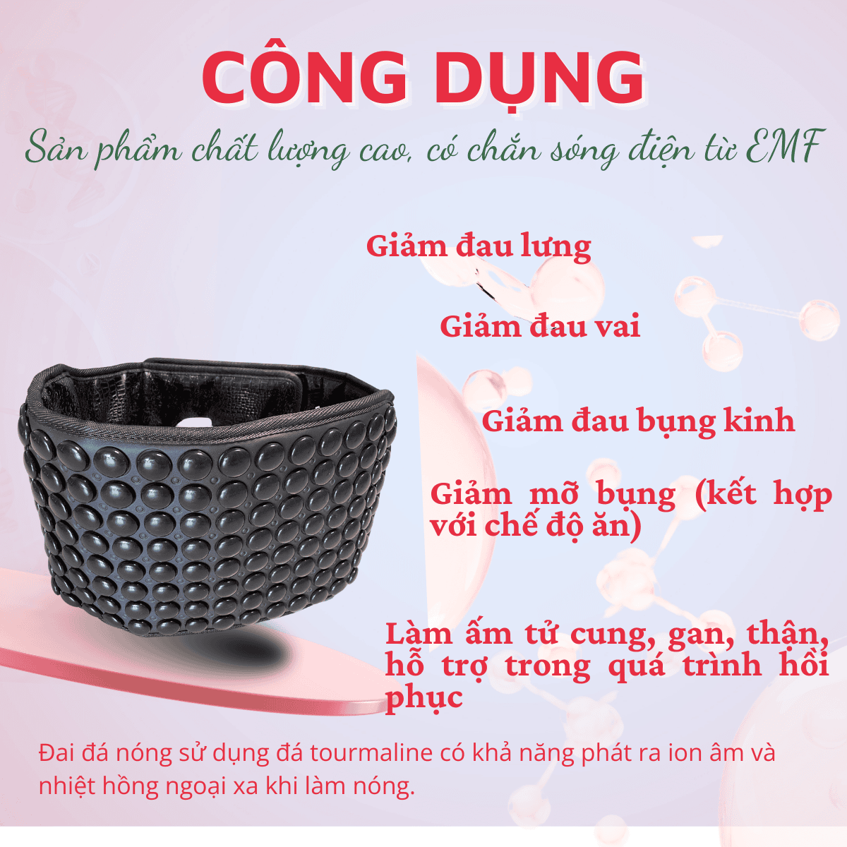Đai đá nhiệt nóng tourmaline giảm mỡ bụng, đau lưng happy Care+ 3573
