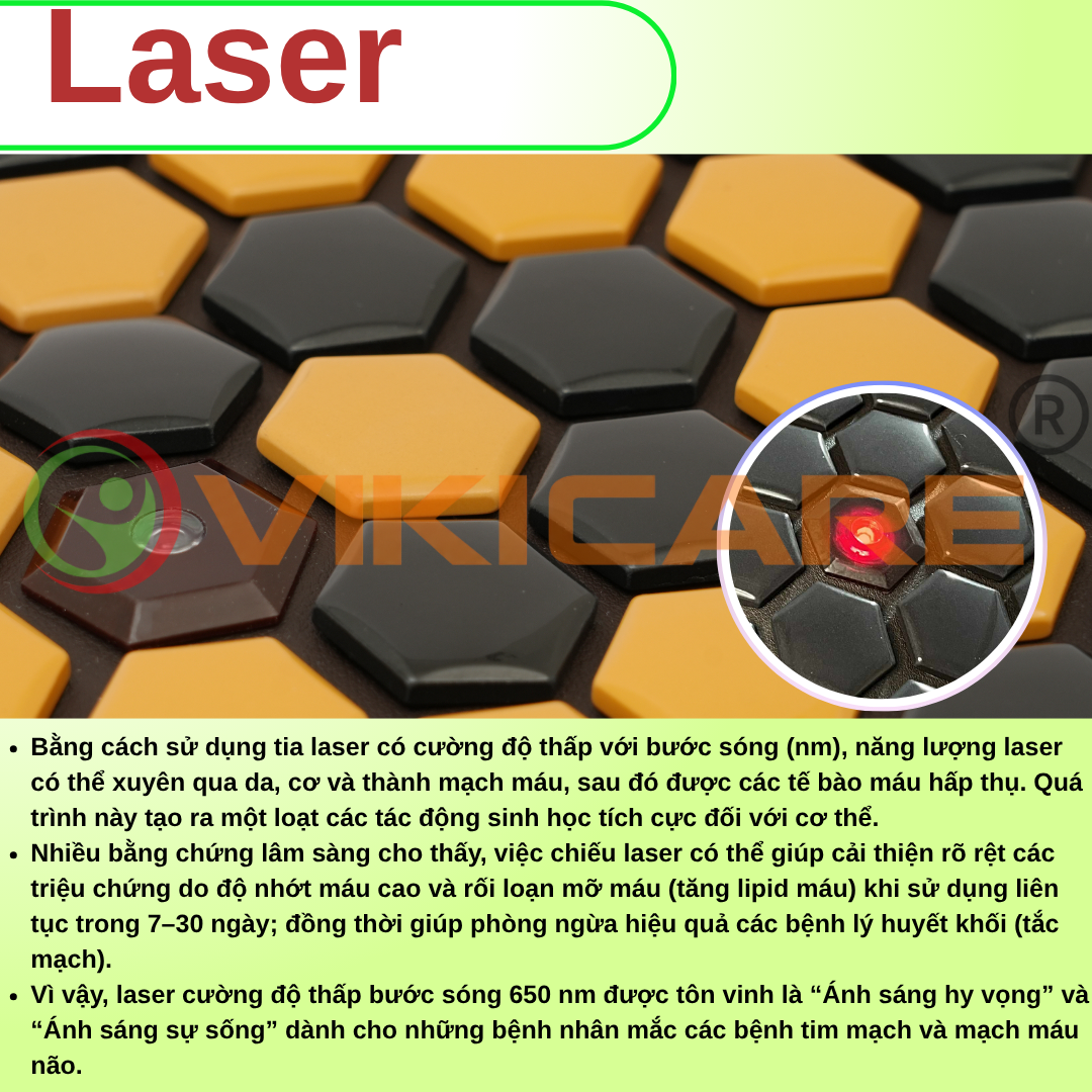 Nệm Đá Nóng Lục Giác Carefit CF-M80.PEMF 24 Đèn Nệm đá nóng Carefit M80 - Đèn Laser hỗ trợ liệu pháp ánh sáng