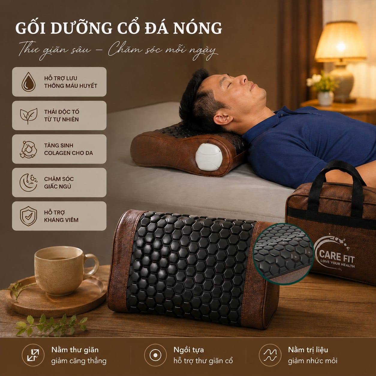 Thư giãn trước giờ ngủ với gối nhiệt đá An Khang