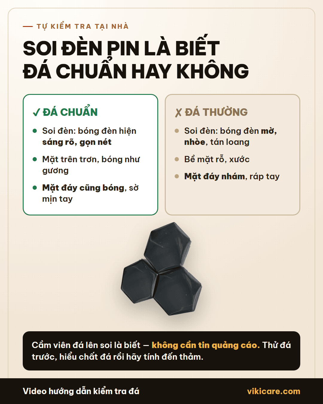 So sánh đá chuẩn và đá thường khi soi đèn