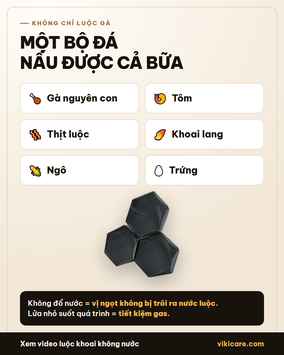 Đá nấu được gà, tôm, thịt, khoai lang, ngô, trứng